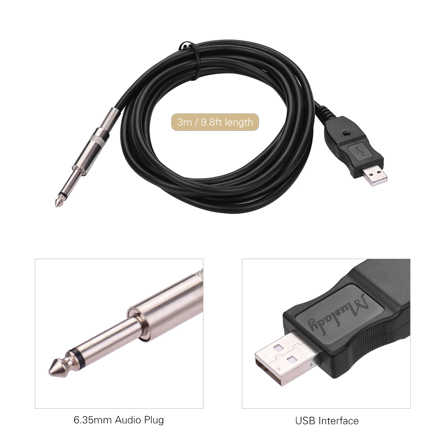 Кабель переходник Muslady для гитары USB интерфейс папа моно кабель конвертер