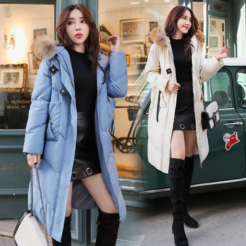 

Mid-length Long Sleeve Loose-Fit Comfortable 2018 Autumn And Winter New Style Cotton Coat Large Fur Collar Fashion Cool