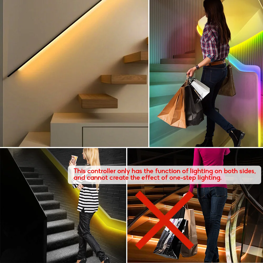 LED motion sensor light strip Stair streamline light under cabinet night light Addressable LED RGB Strip Lights for the stair