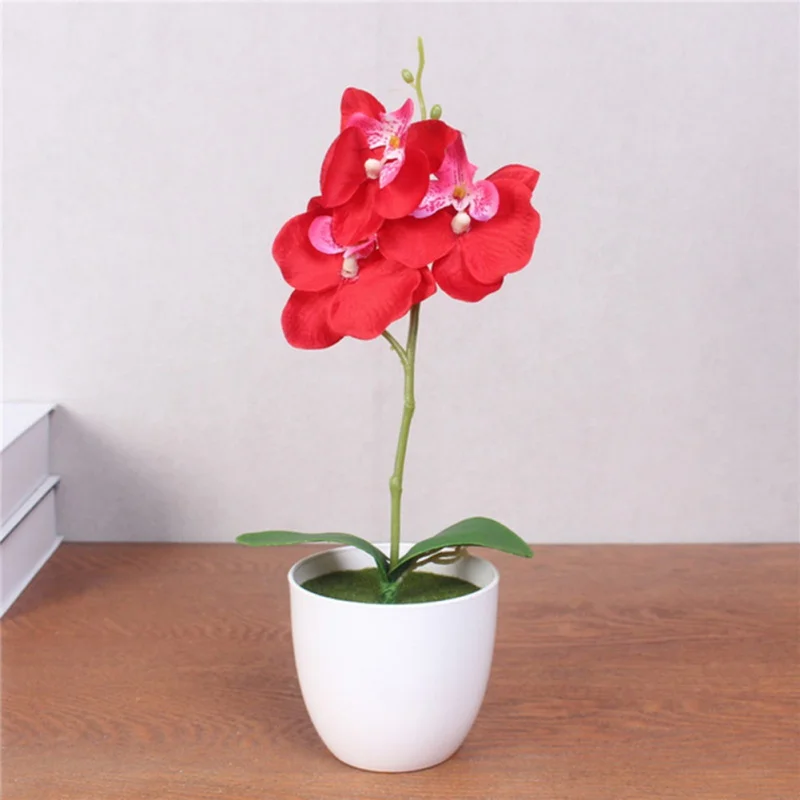 1 комплект фаленопсис Моделирование Цветок горшках искусственные цветы, орхидеи+ лист пены+ пластиковая ваза украшение для дома бонсай подарок Z