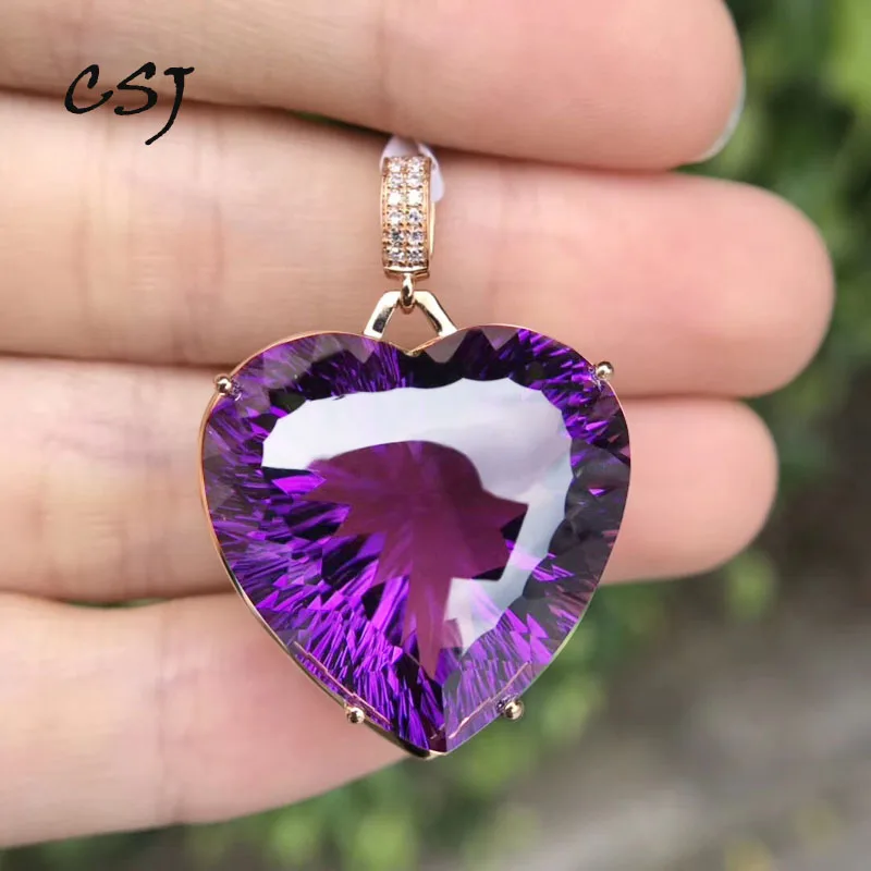 

CSJ 14K Gold with Natural Amethyst and citrine noble Pendants necklace Engagement Party for woman gift Fine jewelry Fashion