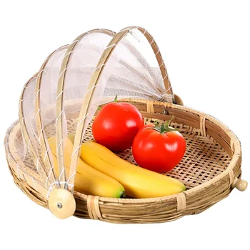 

Hand-Woven Bamboo Food Serving Tent Basket Fruit Vegetable Bread Cover Storage Container Outdoor Picnic Food Cover Mesh Tent