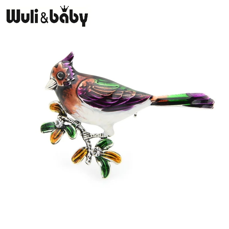 Wuli& baby, броши с птицами зеленого и фиолетового цветов, Женская эмалированная брошь в виде животного, булавки, подарки