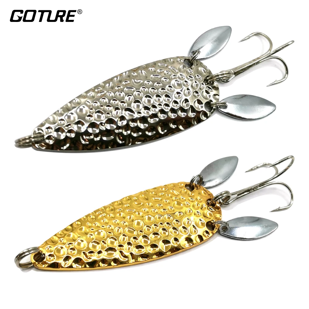 Goture 7cm 24g Metal Spinner Spoon Fishing Lure Double Willow Blades Sequin Bait For Freshwater Golden Or Silver Color Available | Спорт и