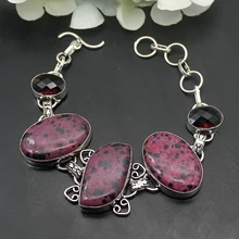 Hermosa античный далматиняшма фиолетовый аметист925 Стерлингового Серебра Талисманы браслеты для женщин 7,75 дюймов A790