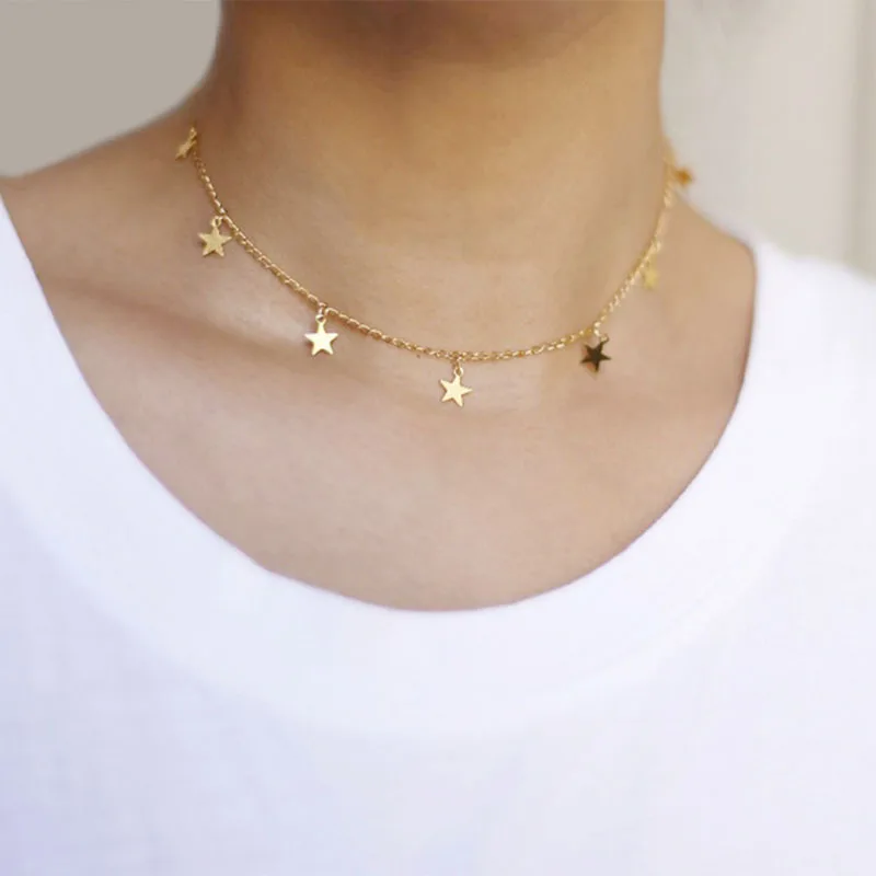 

Stainless Steel Silver Color 7 Star Choker Necklace For Women Dainty Star Necklace Statement Jewelry