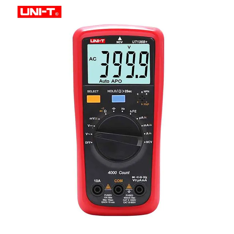 UNI-T UT136B+ цифровой мультиметр с автоматическим диапазоном переменного/постоянного тока 1000 в 10 А мультиметр 4 раза/секунду частота дискретизации с HFE Hz NVC тест