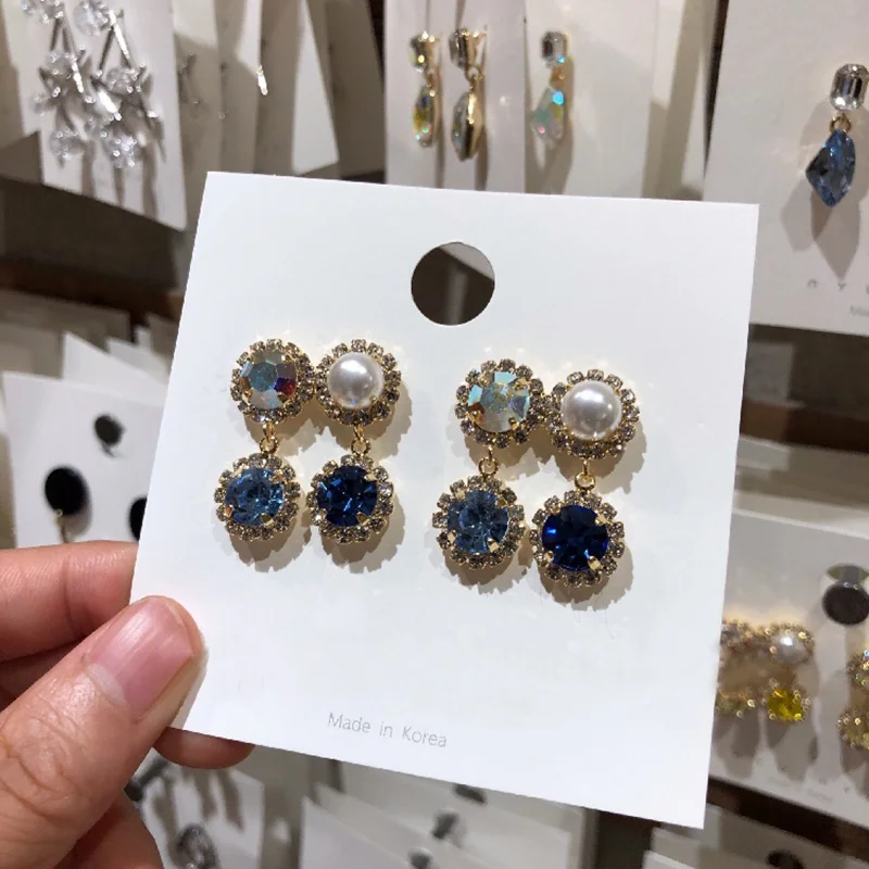 MENGJIQIAO корейский роскошный Bling Красочные Стразы Капли серьги для женщин элегантные Кристальные вечерние Pendientes ювелирные изделия