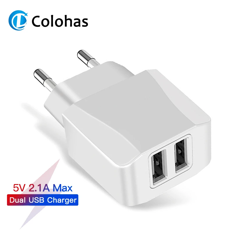 Зарядное устройство с двумя USB портами и европейской вилкой 2 1 А|Зарядные