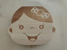 Caja de dientes de bebé, organizador de madera con letras de inglés francés, español, ruso y holandés, regalo de recuerdo