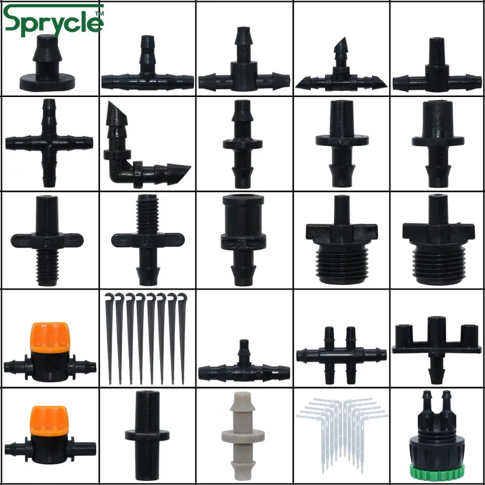 

SPRYCLE Drip Irrigation Sprinkler 1/4 Inch Barb Tee Single Double Water Pipe Connector Cross Shut-Off Fitting 4/7mm Hose Garden