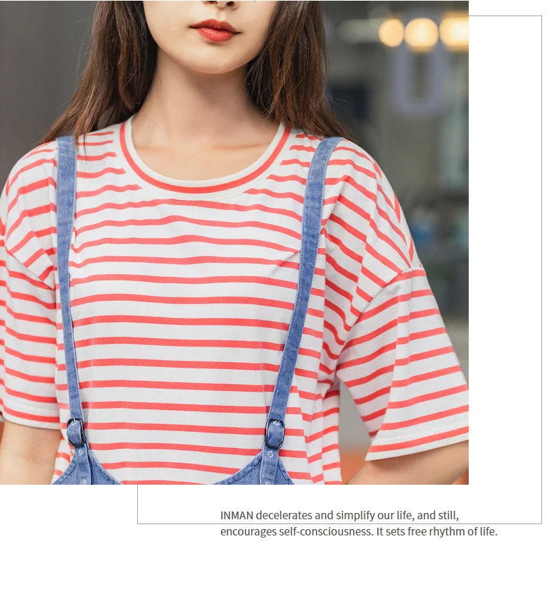 INMAN 2020 Summer New Arrival Pure And Fresh Short Sleeve T-shirt Youth Nifty Energetic Stripe Suspender Trousres Suit
