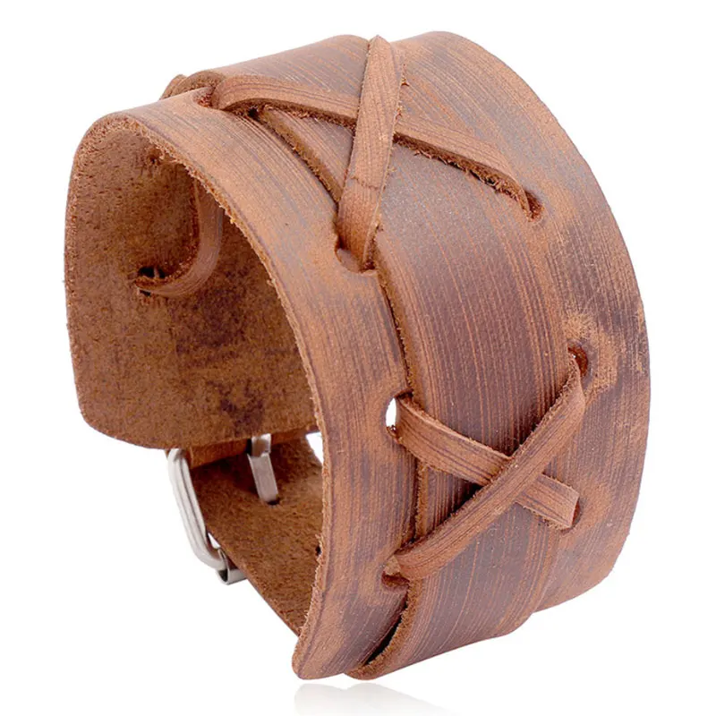 Retro Unisex Braided Leather Punk Charm Bracelet Adjustable Motorcycle Cycling Wide Bangle For Men Women Jewelry | Украшения и