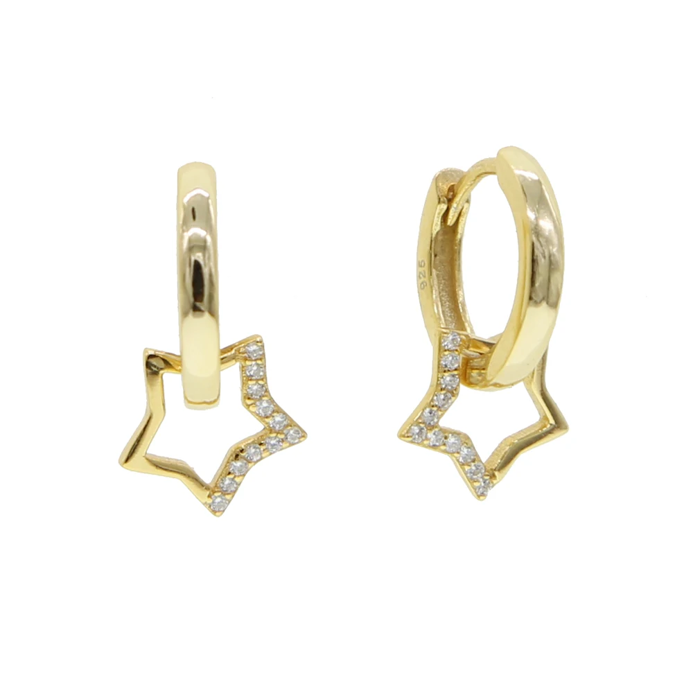 

Классические модные серебряные украшения, серьги-кольца huggie со звездой, серебро 925 пробы