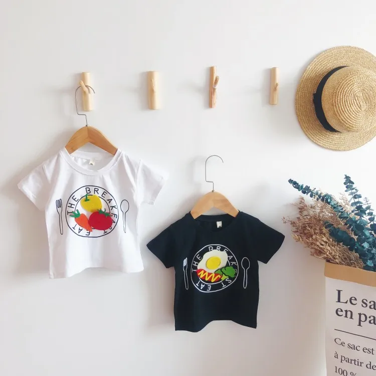 Summer girls tee boys short sleeve Tops kids t shirt Children Clothes baby tee vegetable food hook loop 1 to 6 yrs