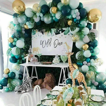 

62pcs Green Balloon Garland Latex Balloon Arch Safari Jungle Party Wild One Birthday Party Decoration Kids Baby Shower Toys