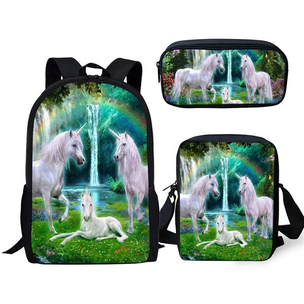 Kids School Bags Fantasy Colorful Horse Pattern Book Bag Cute Animal Primary Students Backpack/Flaps Bag/Pen | Багаж и сумки