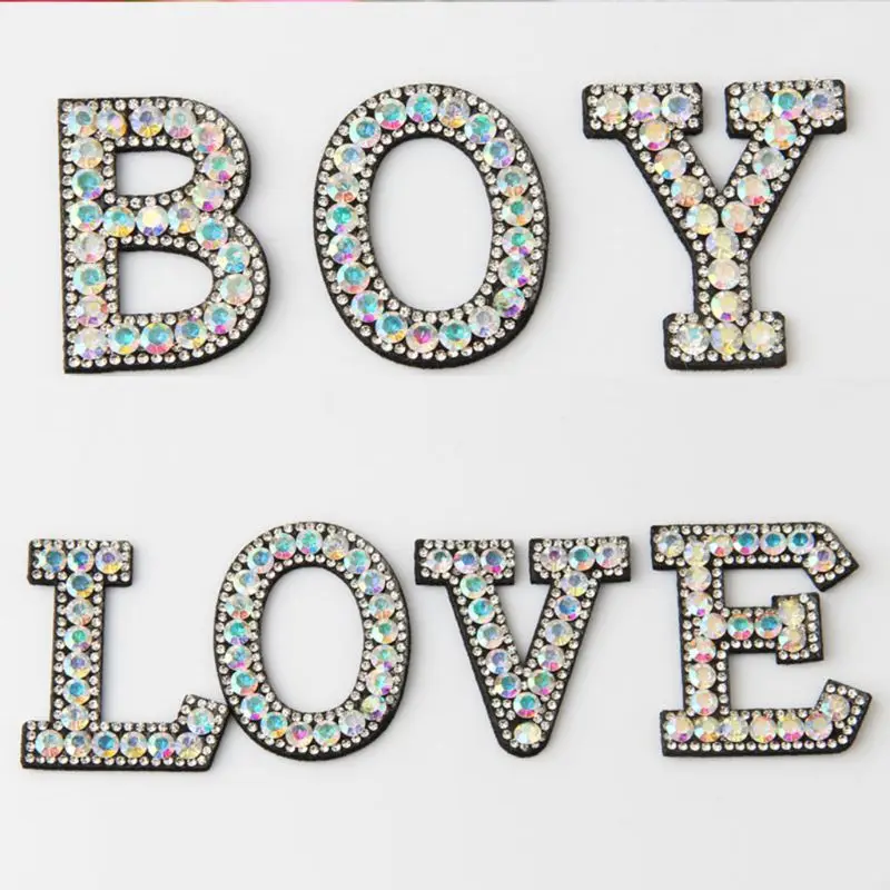 26Pcs A-Z Letter Beaded Rhinestone Alphabet Applique 3D Sew Iron-On DIY Patches