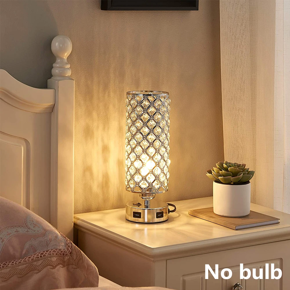

2PCS USB 2PCS Socket Dual Rechargeable USB Charging Crystal Table Lamp Modern Bedside Lamp Household Lighting Accessories