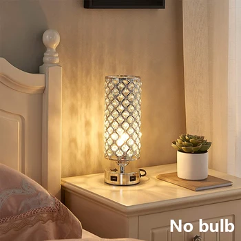 

2PCS USB 2PCS Socket Dual Rechargeable USB Charging Crystal Table Lamp Modern Bedside Lamp Household Lighting Accessories