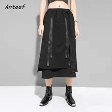 Черная винтажная одежда размера плюс с высокой талией, Весенняя Осенняя Повседневная Свободная юбка миди, Женская юбка, женская уличная одежда