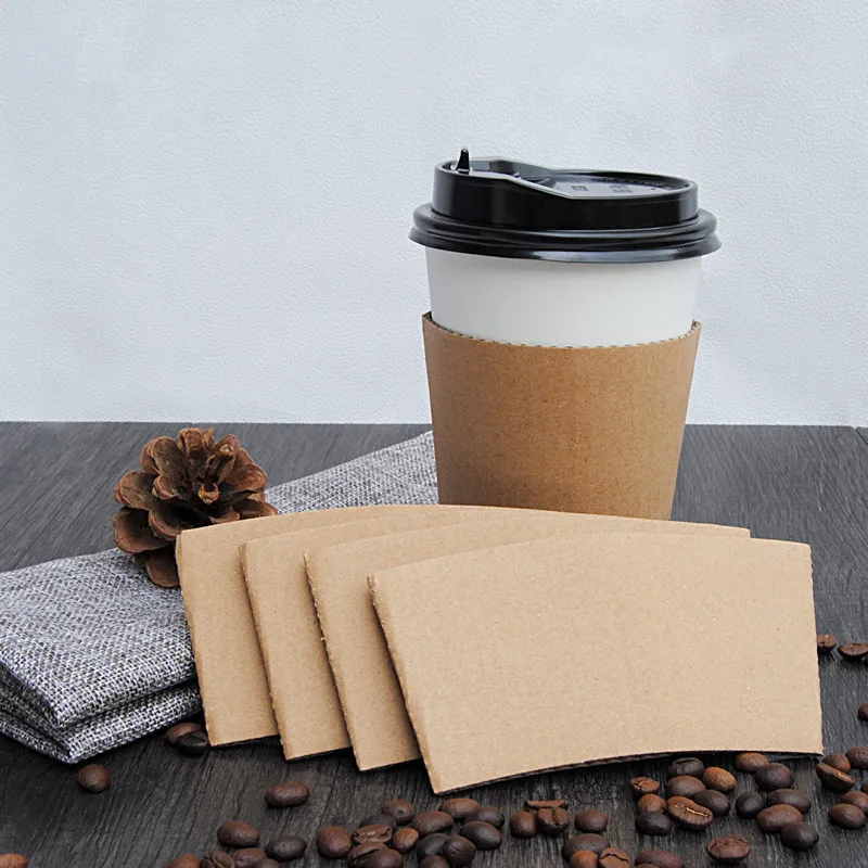 

50pcs High quality kraft paper cup sleeve with disposable coffee cup 14oz 400ml 16oz 500ml cold hot drink packaging cup with lid