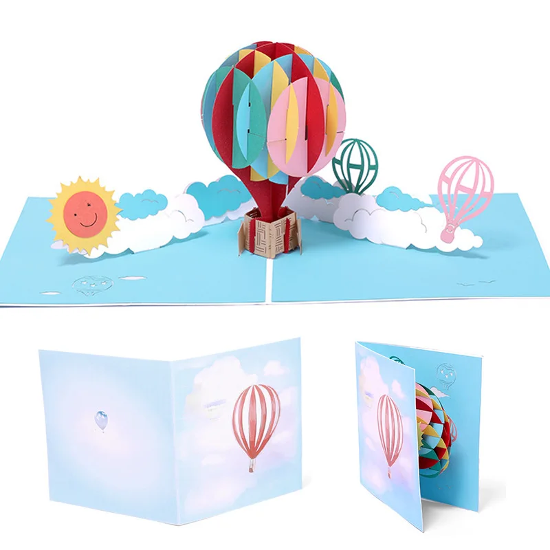  3D Paper Hot Air Balloon Card Greeting Cards Handmade Wedding Invitation card With Envelope Laser C - 4.00008E+12