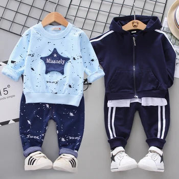 

New children's pure cotton denim shirt top hole jeans two piece suit boy gentleman long sleeve denim shirt coat suit