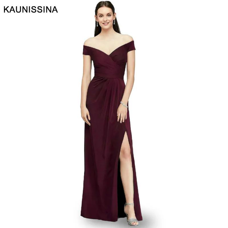 

KAUNISSINA Elegant Satin Evening Gown Dresses Sexy Off Shoulder Slit Long Formal Abiye Prom Party Dress Vestido Longo Festa