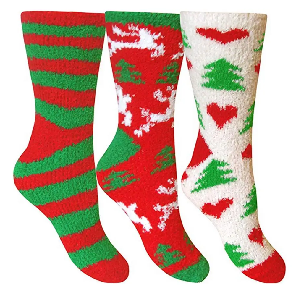 BlackFriday/Самые низкие цены, 3 пары, женские зимние пушистые Рождественские Елочные носки в полоску с изображением лося, теплые милые рождественские носки, овечка для женщин
