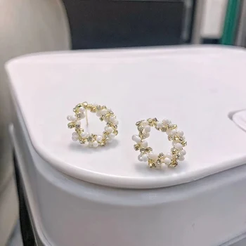 

MENGJIQIAO New Fashion Cute Zircon Circle Hoop Earrings For Women Students Elegant Pearl Statement Geometric Brincos Jewelry