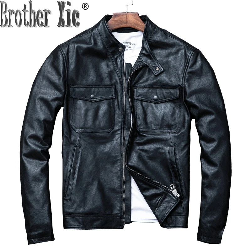 

Genuine Leather Jacket Men Spring Sheepskin Coat Motorcycle Bomber Jacket Real Leather Coats Veste Cuir Homme KJ1317
