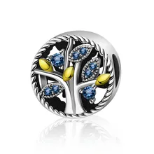 Новое Серебро 925 пробы Серебряное с сапфиром мигающее Дерево жизни Шарм Бисероплетение подходит DIY браслет, женская бижутерия подарок завод
