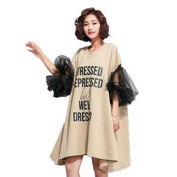 

Vefadisa 2020 Spring Women Big Size Clothing Casual Asymmetric Dress Letter Print Irregular Shirt Dress Loose Mini Dress AD416