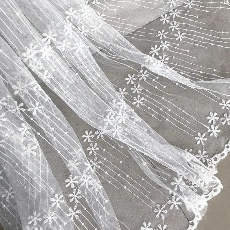 

Cotton thread flower embroidery lace fabric off white soft tulle for Girl Dress,Prom Dress, bride dress, Evening Dress