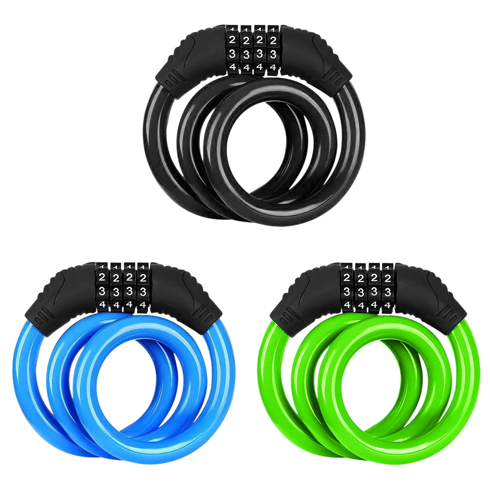 4-Digit Code MTB Bike Colorful Steel Cable Locks Anti-Theft Security Lock Bicycle Equipment Electric E-Bike Cycling Chain Lock