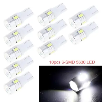 

10pcs T10 5630 Bulbs Super White T10 Wedge 6x SMD 5630 LED Light bulbs W5W 2825 158 192 168 194 5500K White Light For Car Auto