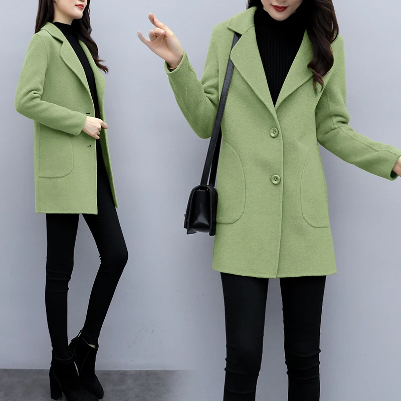 

Elegant Turn-down Collar Harajuku Slim Overcoats Women 2019 Autumn Long-sleeved Jacket Casual 4-color Office Lady Slim Overcoats