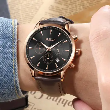 

OLEVS Luxury Men Watches Business Quartz Wristwatch Sports Genuine Leather Male Watch Erkek Kol Saati Relogio Masculino