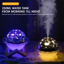 

250 ml Projection Light Air Humidifier Planet Ultrasonic Cool Mist Aroma Air Oil Diffuser Romantic Color LED Lamp Humidificador