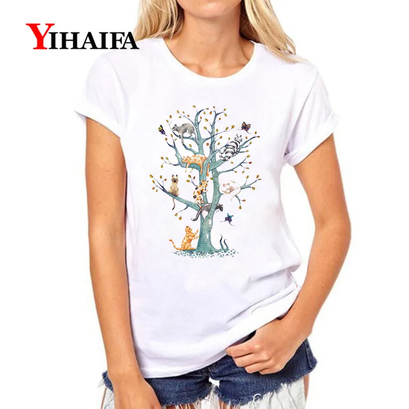 Женский Повседневный костюм YIHAIFA белая футболка с принтом в виде дерева коротким