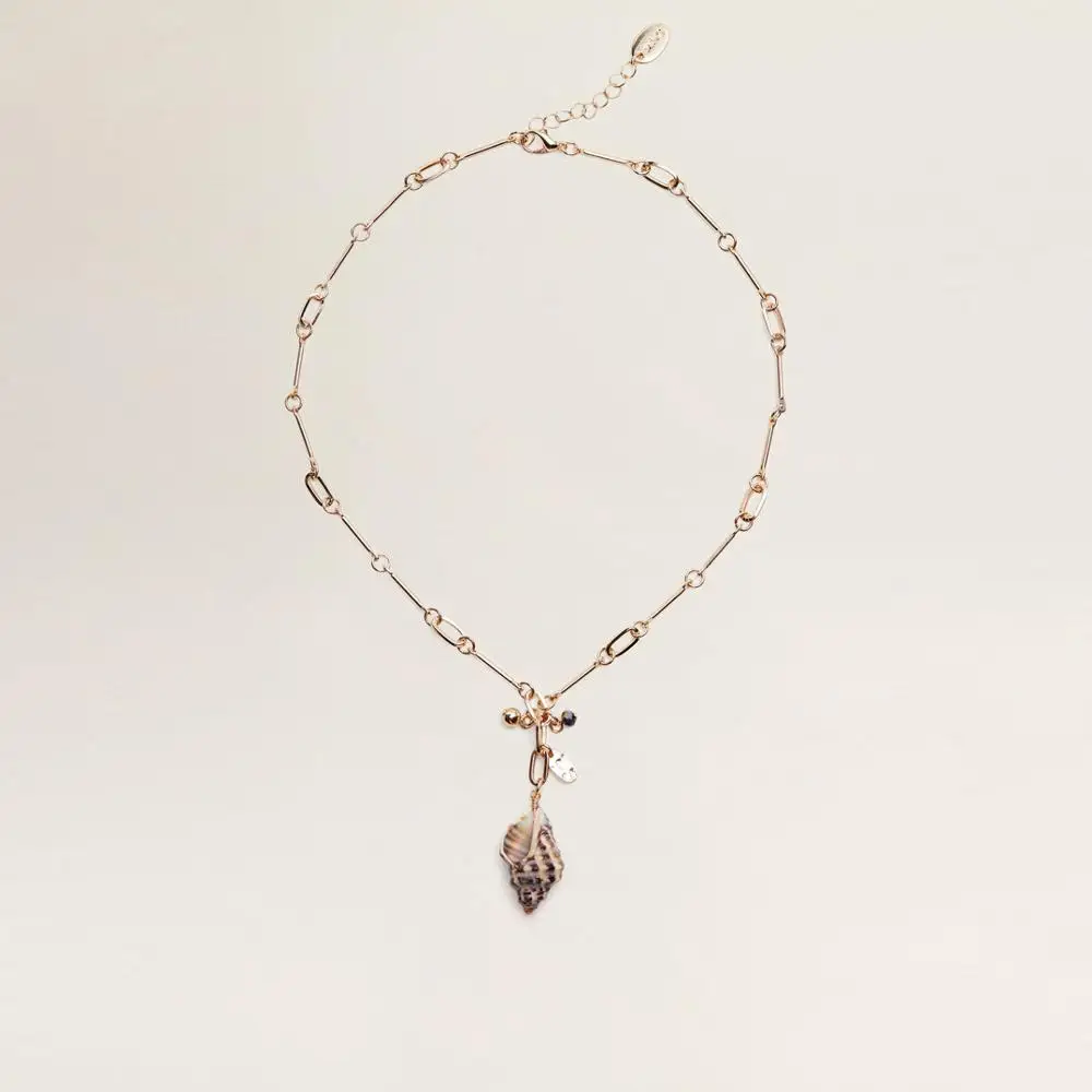 

2019 Latest Beach Jewelry Gold Statment Natural Seashell Pendant Necklace for Women Link Chain Necklace