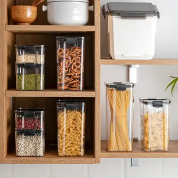 460~1800ml Stackable Storage Box Transparent Kitchen Containers Noodles Spaghetti Sealed Tank Dry Food Cans Organizers Bottles 2