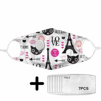 

White Mouth Mask with Cartoon Paris Eiffel Tower Anti Dust Breather Valve Fashion Face Masks and PM2.5 Filters for Girls Boys