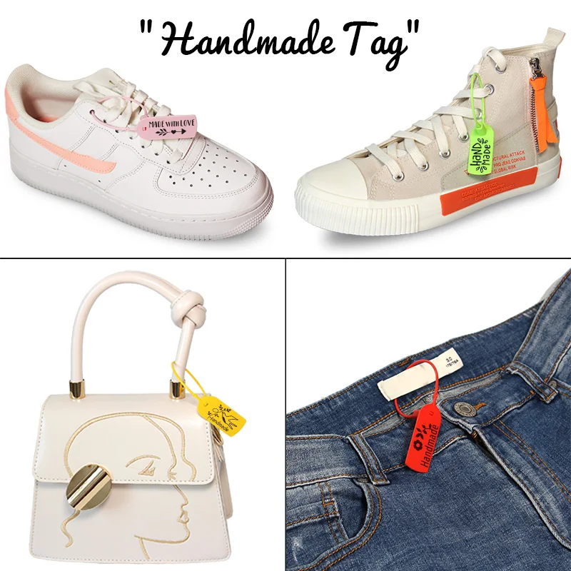 100Pcs 사랑 레이블 태그와 수제 일회용 맞춤형 플라스틱 의류 신발 가방 선물 장난감 수제 항목에 대한 태그를 걸어