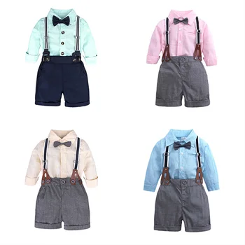 

Toddler Clothing Set Summer Baby boy Suit Shorts+Children Long sleeve striped shirt+Bow tie Three piece suit For 3Months-2years