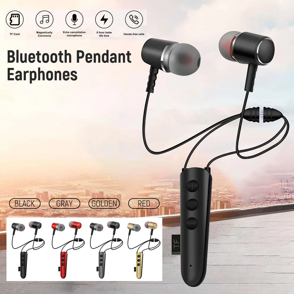 Magnet Hanging Neck Bluetooth Earphone Wireless Earbuds Double Stereo Music Headphone Support TF Card For iPhone 12 Xiaomi AT