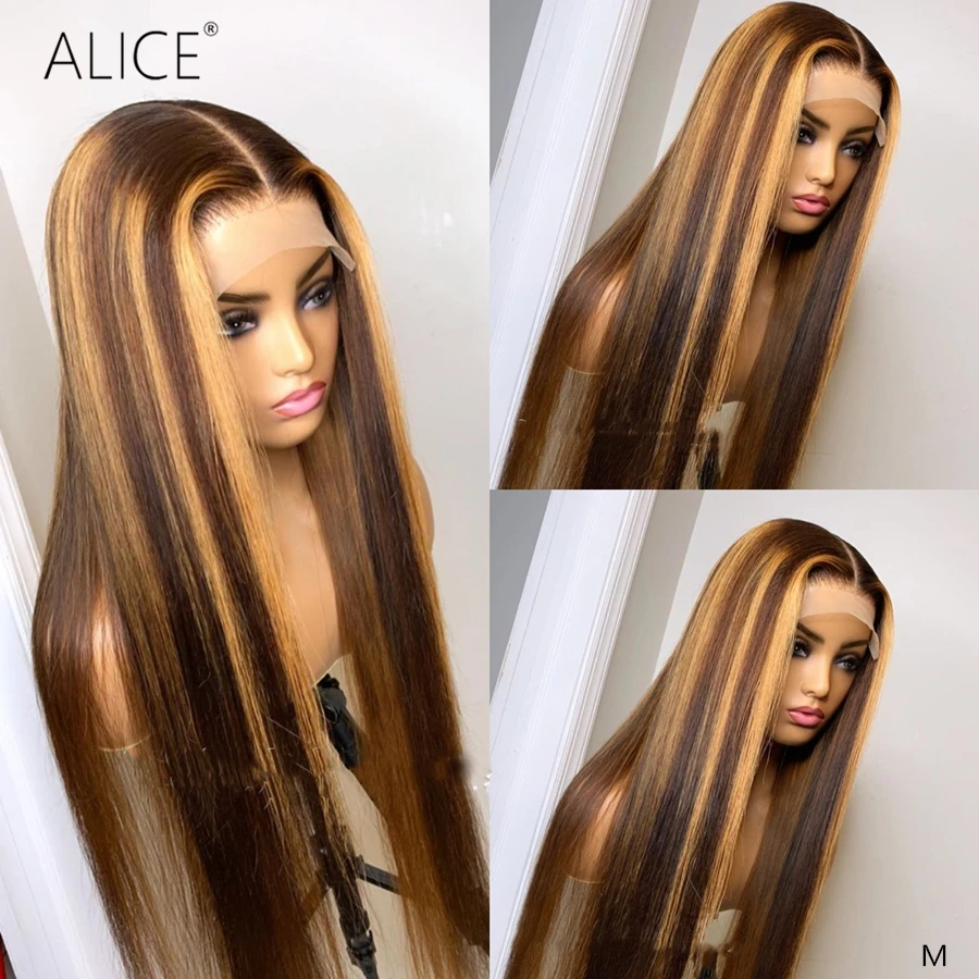 ALICE Straight 13x6 Lace Front Human Hair Wigs130 150 Density Pre Plucked Brazilian Non-Remy 8&quot-24&quot Glueless Wigs With Baby | Шиньоны
