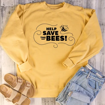 

Funny Cute Graphic Young Slogan Street Style Pullovers Grunge Pullovers Tops Help Save Bees Sweatshirt Women Pure Cotton
