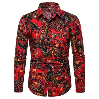 

New Spring Men Casual Shirts Fashion Long Sleeve Brand Printed Button-Up Formal Business Polka Dot Floral Men Floral Shirt M-5XL